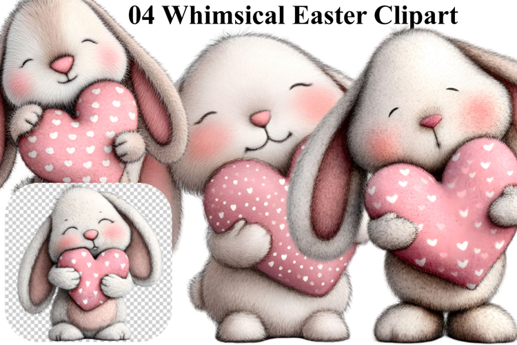 Whimsical Bunny Easter Clipart, Watercolor Easter Bunny PNG