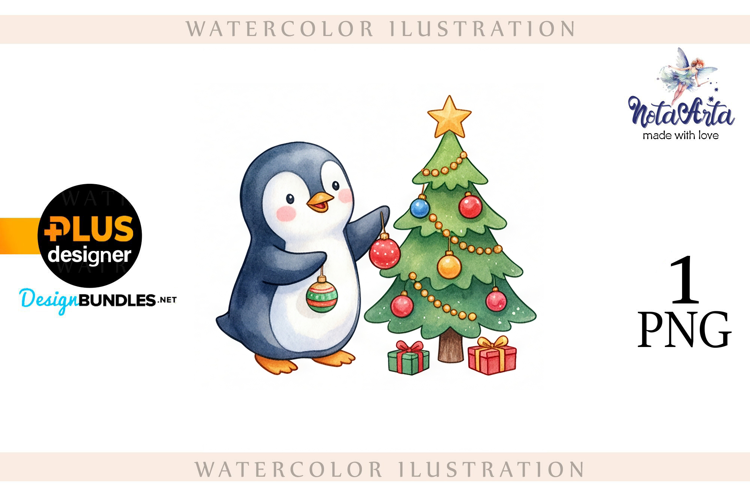 Christmas Penguins in Watercolor Style