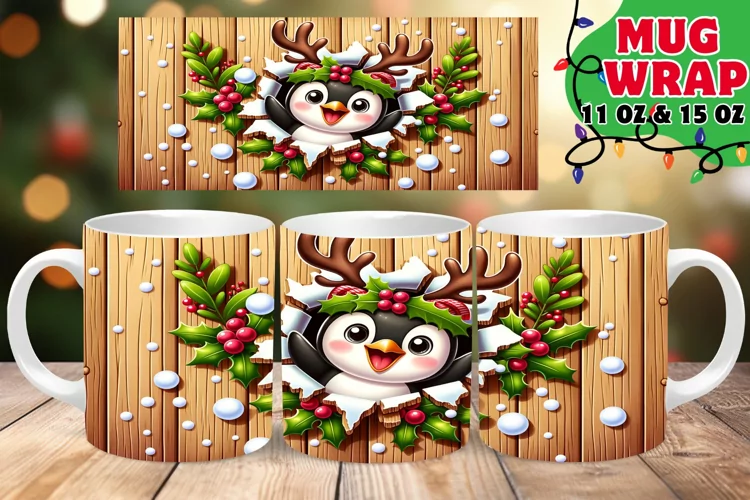 3D Xmas Wall Quip Mug Wrap 11oz Sublime Art