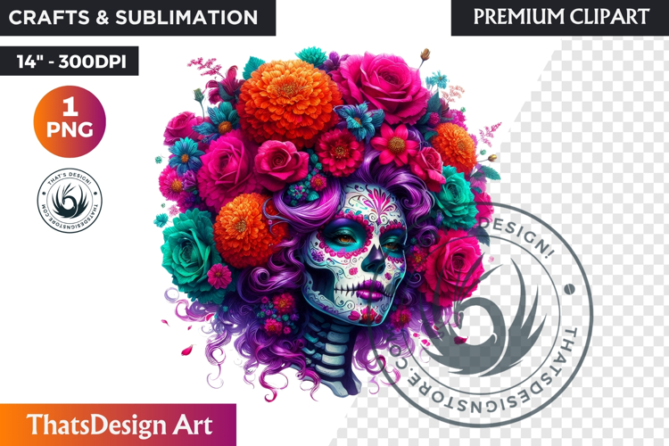 Floral Vibrant la catrina Day of Dead Clipart Sugar skull