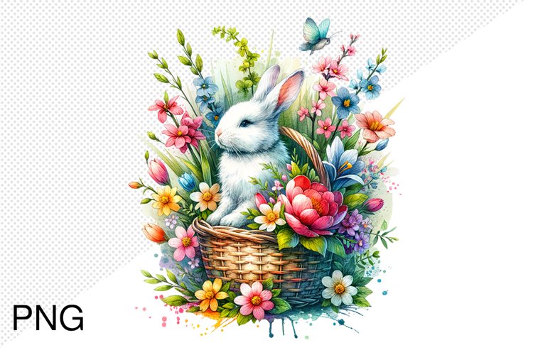 Spring Flowers And Bunny Sublimation - Clipart PNG Design