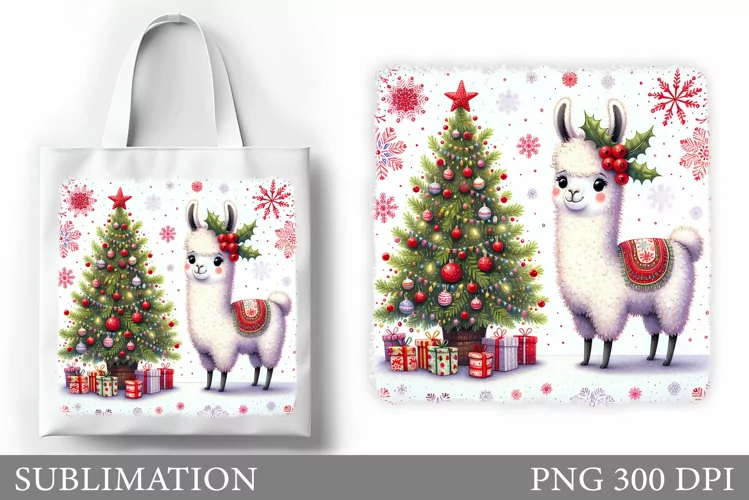 Christmas Lama Tote Bag. Christmas Tote Bag Sublimation