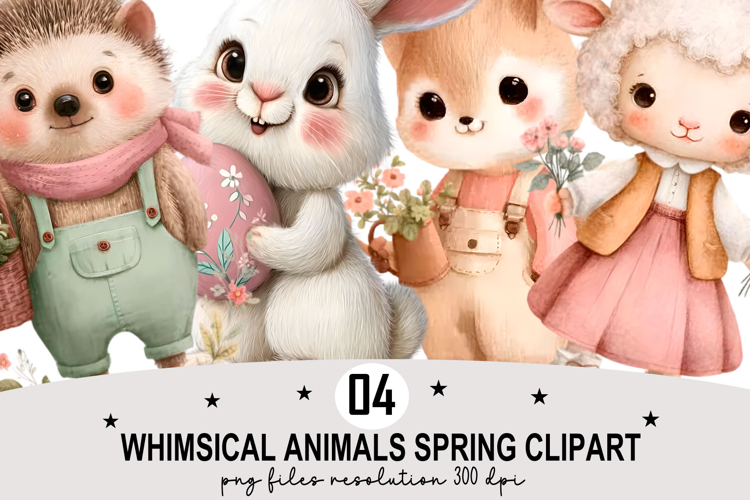 Whimsical Animals Spring Clipart Watercolor png