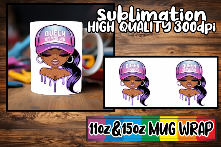 Joyful sips 11oz 15oz sublimation wrap, Black Woman example image 1