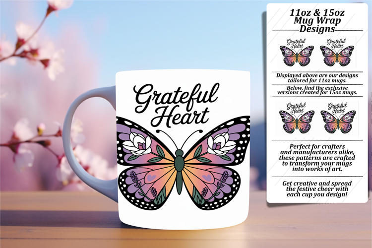 Radiant 15oz Mug Wrap Png Design , Butterfly