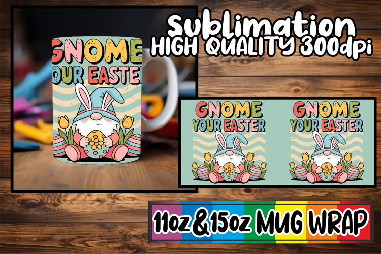 Charming scenes sublimation print wrap, Easter Gnome