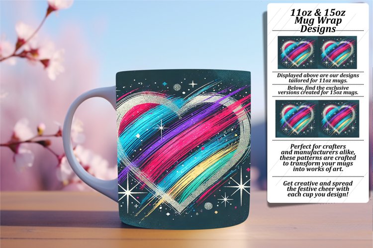 EYE-CATCHING 11oz Mug Wrap PNG , Heart