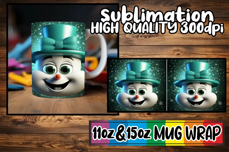 Whimsical Winter Snowman Mug Wrap - Holiday Glow