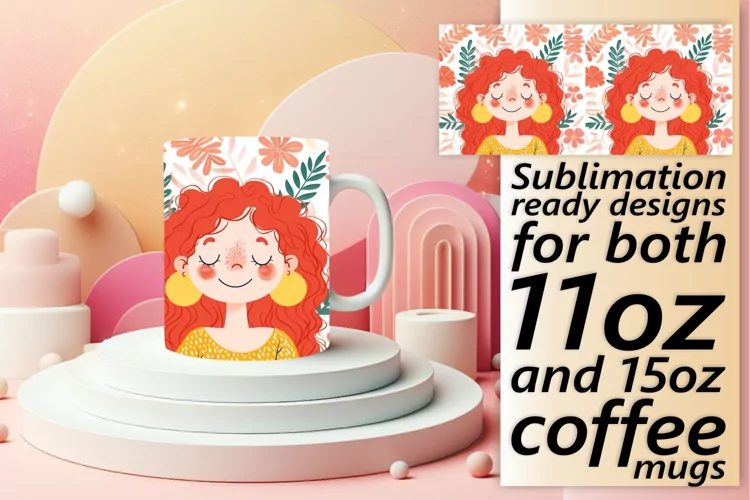 Lovely Female Portrait Mug Wrap with Flowers 11oz/15oz