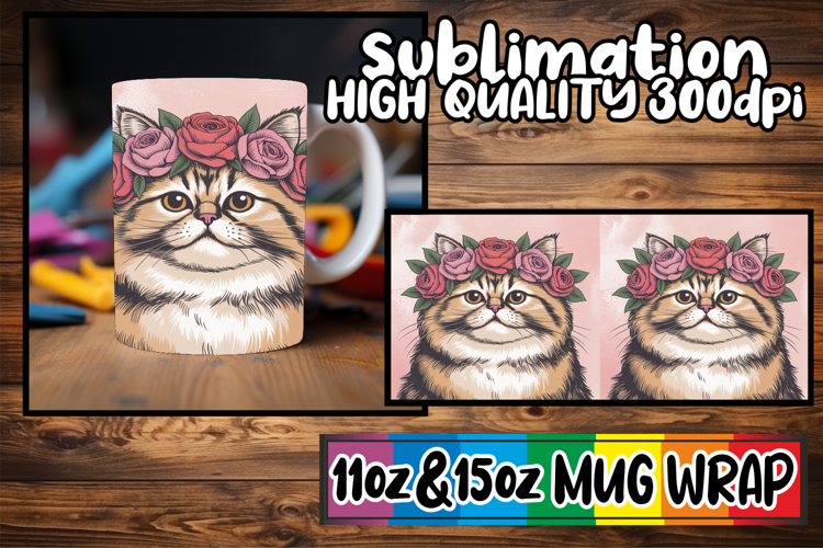 Bright beginnings sublimation mug wrap, Valentines Cat