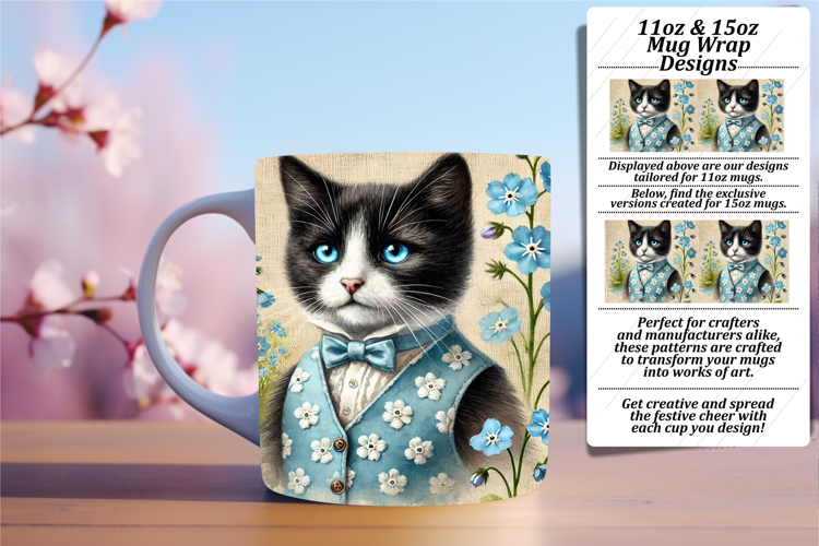 Custom 11oz Mug Wrap Png Design , Cute Cat