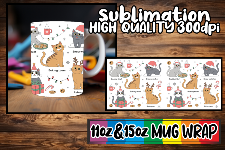 Timeless charm sublimation 11oz 15oz mug wrap, Funny Cat