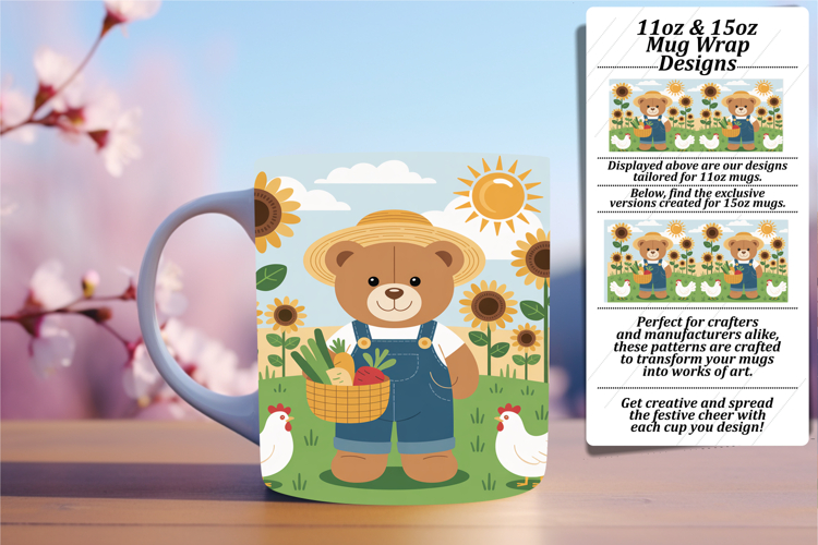 Trendy 15oz Mug Wrap Png Design , Cute Bear