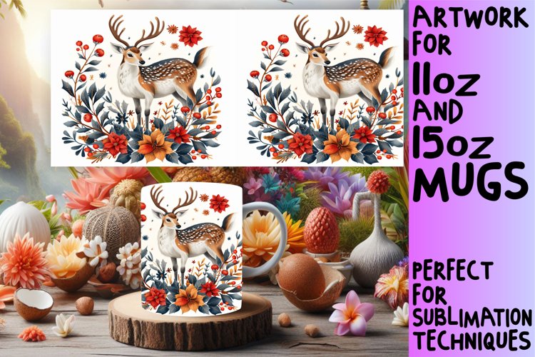 Watercolor Deer Mug Wrap Spring Design example image 1