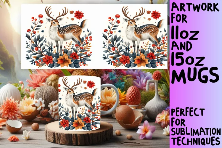 Watercolor Deer Mug Wrap Spring Design