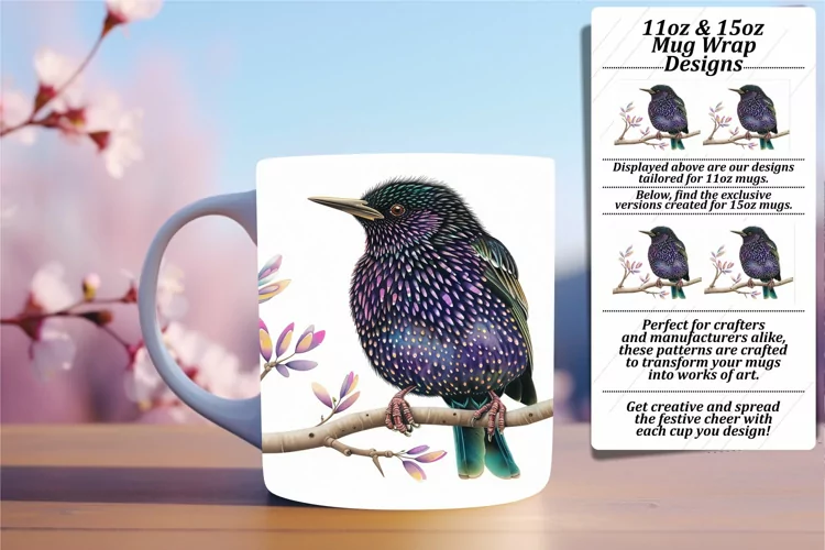 11oz/15oz Sublimation Mug Wrap Birds on Branches