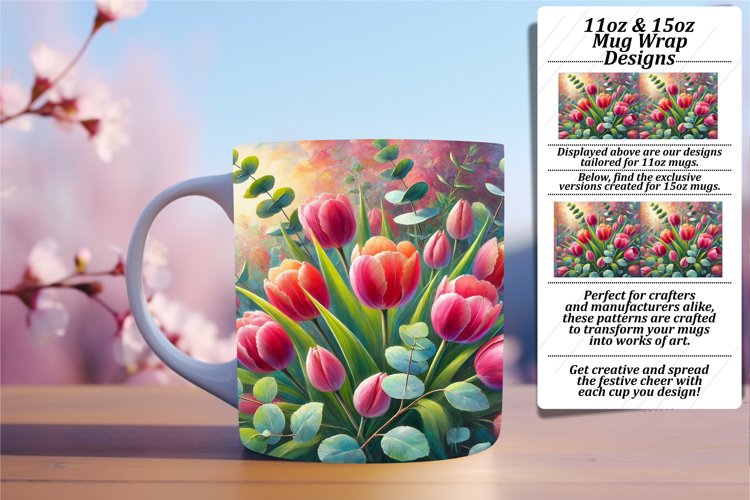 Joyful 15oz Mug Wrap Png Design , Flower