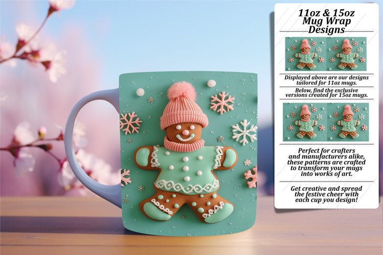 Christmas 3D Gingerbread Man Wrap | 11oz/15oz Mug Design