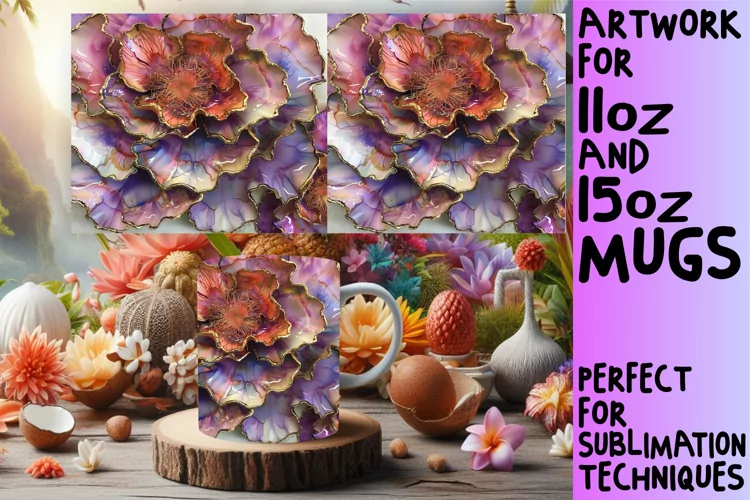 Vibrant Floral Delight Mug Wrap: 3D Sublimation