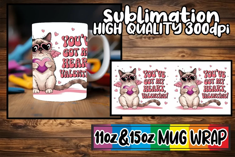Unique adventures 11oz 15oz sublimation wrap, Valentines Cat