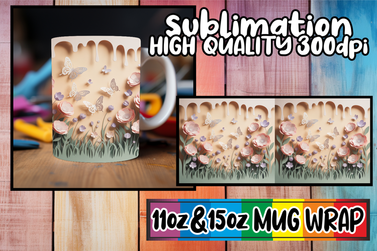 Sunshine bliss sublimation mug wrap, 3D Flowers
