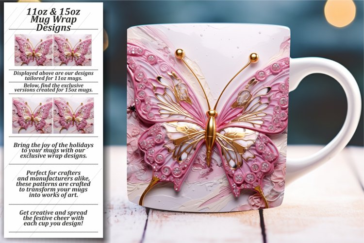 Sparkling Butterflies in 3D: Glossy Mug Wrap 11oz 15oz example image 1
