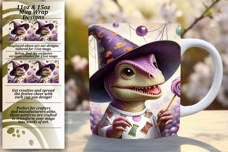 FRESH PNG for 11oz Mug Wrap , Halloween Dino