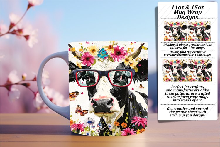 Watercolor Bovine Elegance Mug Wrap example image 1