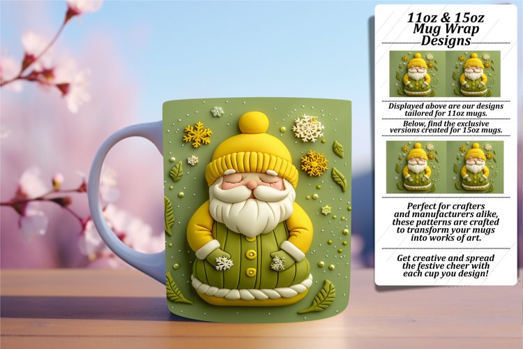 3D Santa Claus Mug Wrap for 11oz 15oz Sublimation Holiday