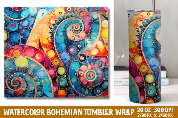 Seamless Watercolor Bohemian Tumbler Wrap