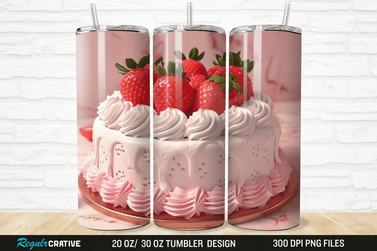 3D Strawberry Cake 20/30oz Skinny Tumbler example image 1