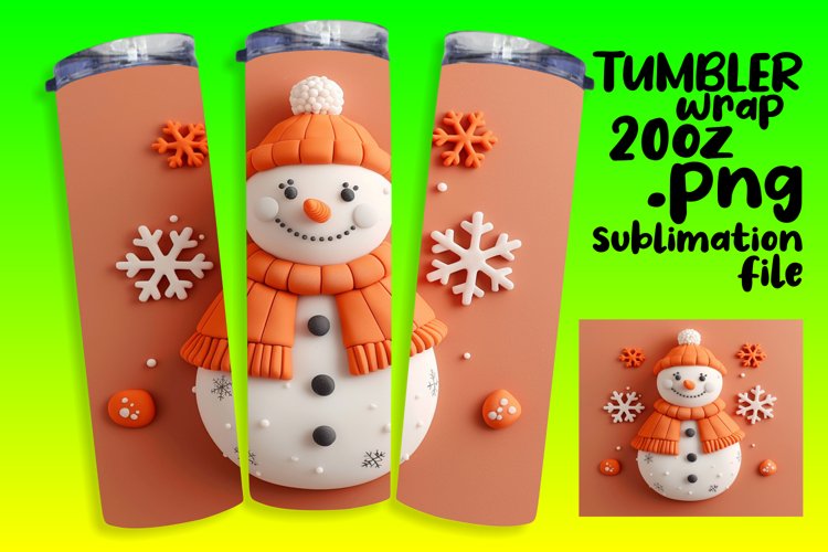 Festive 3D Snowman Tumbler Wrap Holiday Sublimation