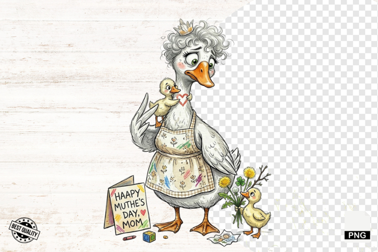 Quirky Whimsical Goose Mom PNG - Mothers Day Clipart