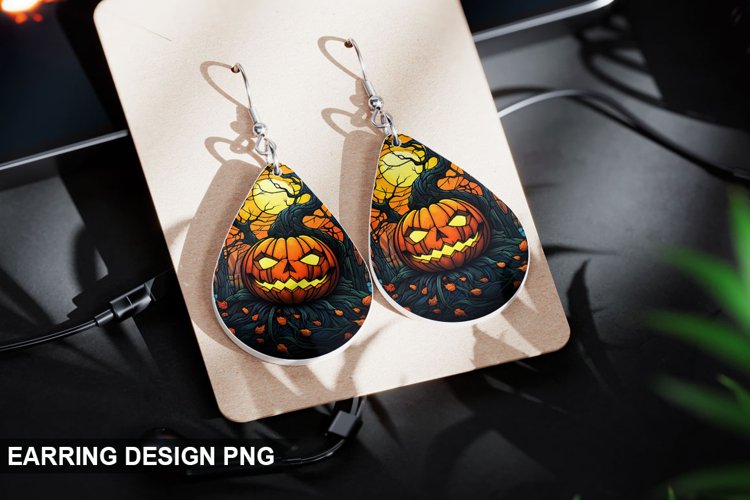 Halloween Stained Glass Pumpkin Earring Design