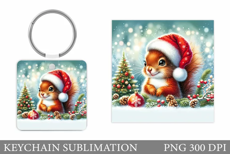 Christmas Squirrel Keychain. Christmas Keychain Design