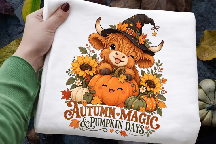Autumn Magic and Pumpkin Days Highland Cow Halloween Fall