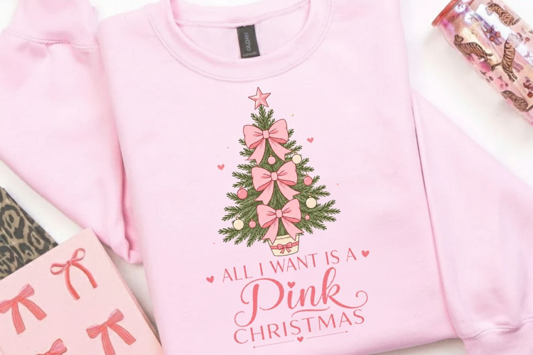 All I Want Is A Pink Christmas PNG Sublimation Design - Pink