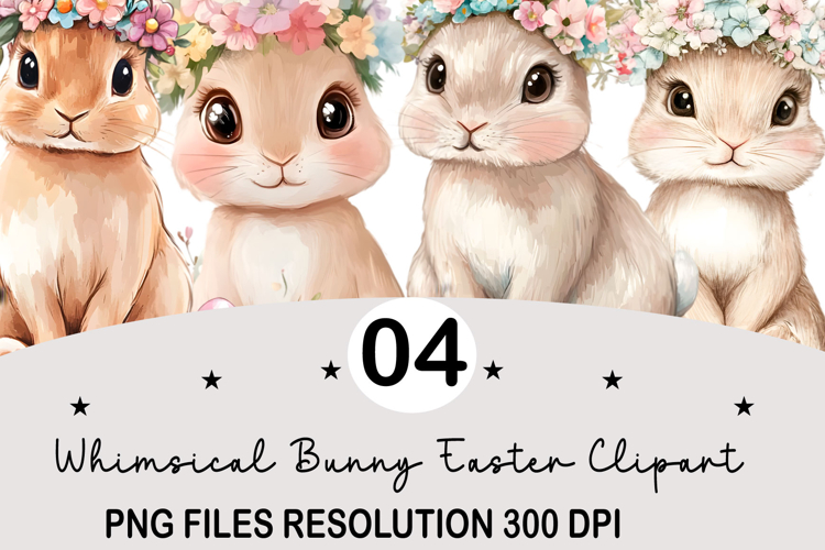 Whimsical Bunny Easter Clipart, Watercolor Easter Bunny PNG