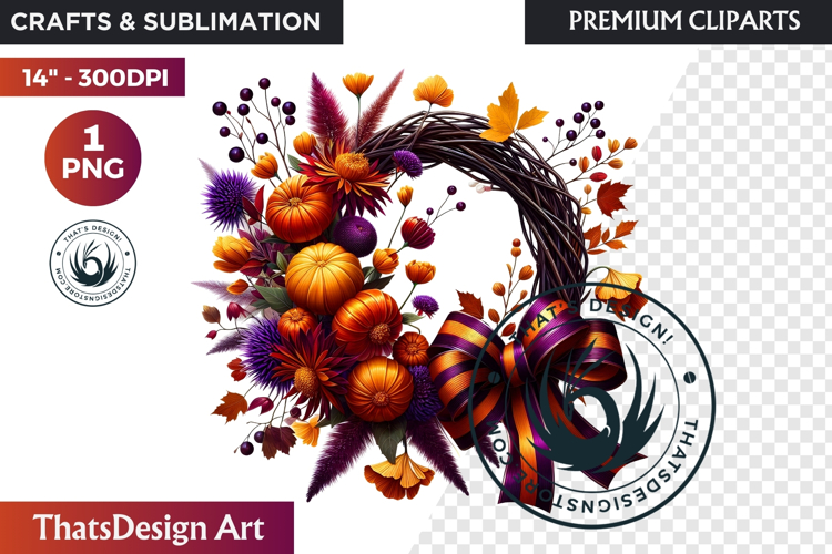 Autumn Harvest Wreath Clipart - Rustic Fall & Thanksgiving