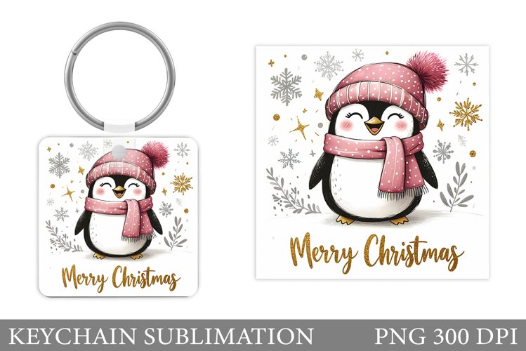 Christmas Penguin Keychain. Christmas Keychain Design example image 1
