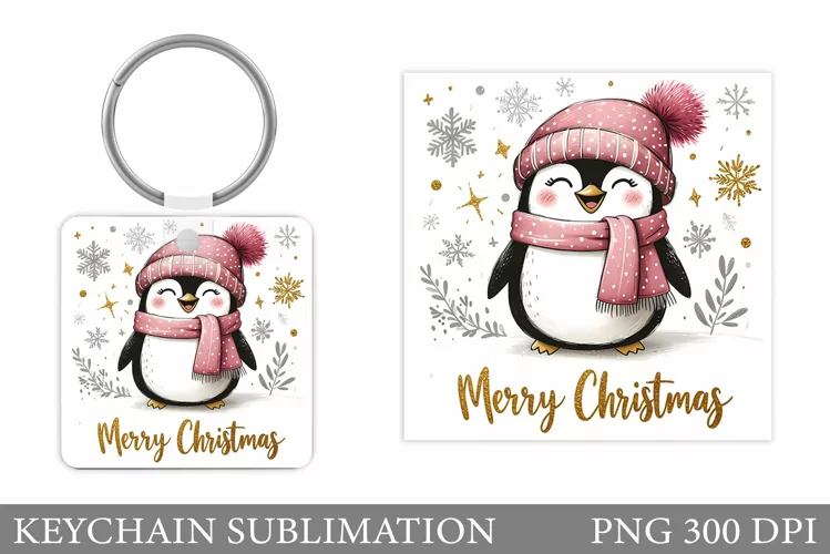 Christmas Penguin Keychain. Christmas Keychain Design