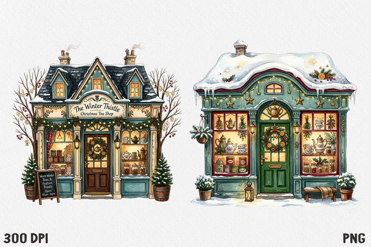 Christmas Village Watercolor Clipart PNG, Whimsical Holiday