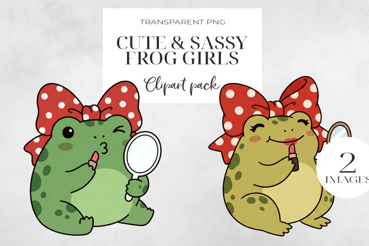 Cute Sassy Frog Girls PNG Clipart, Sublimation PNG.