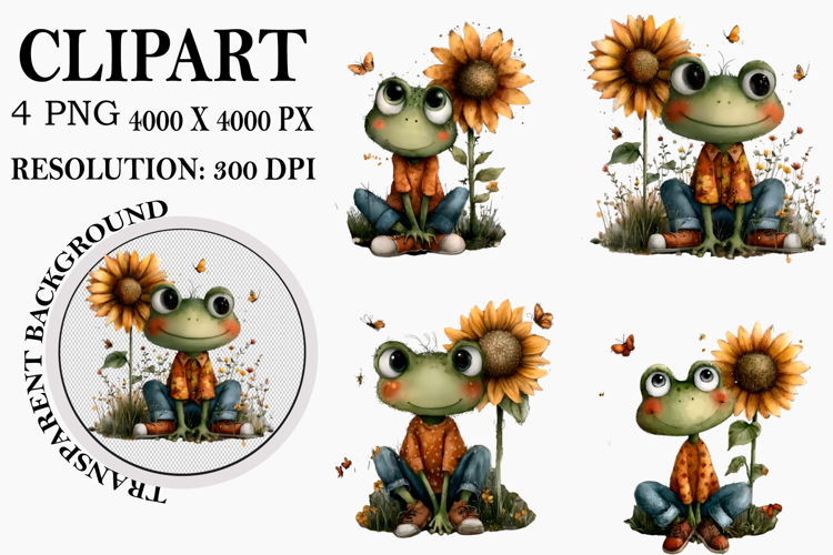 Whimsical Sunflower Animals Clipart Watercolor PNG