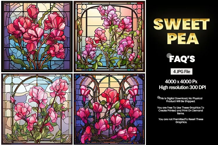 Stained Glass Sweet Pea Square Coaster - 04 Variations