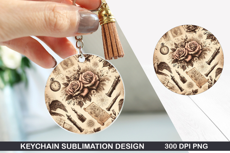 Flower Keychain Sublimation - Valentine Keychain PNG Design