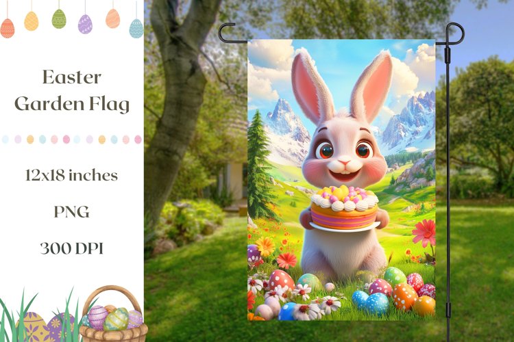 Welcome Garden Flag, Cartoon Easter Bunny Garden Flag