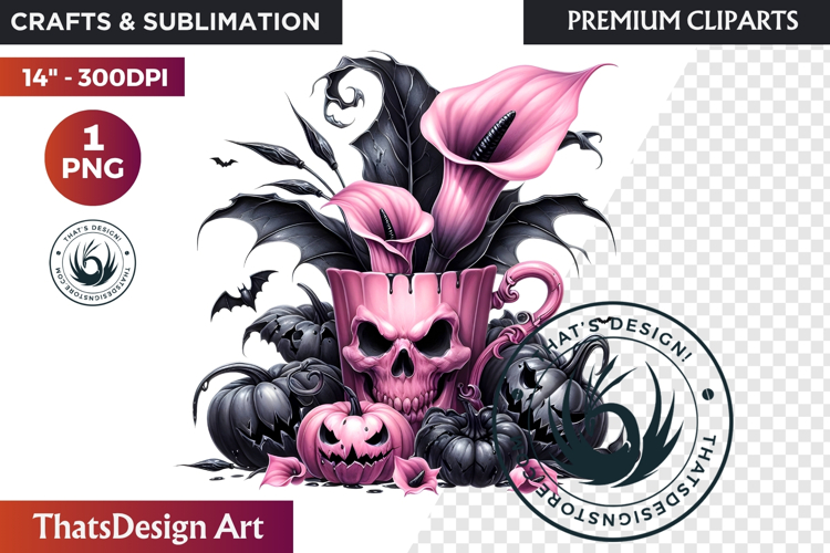 Gothic Halloween Drinks Pink and Black Sublimation clipart