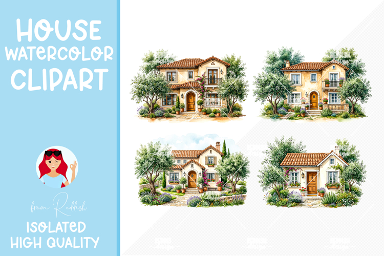 4 Cozy Watercolor House Clipart