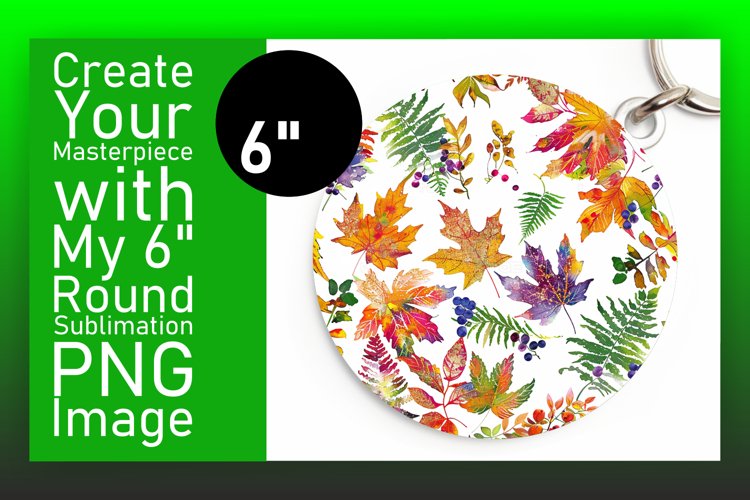 Fall Leaves Round Design with Watercolor Keychain